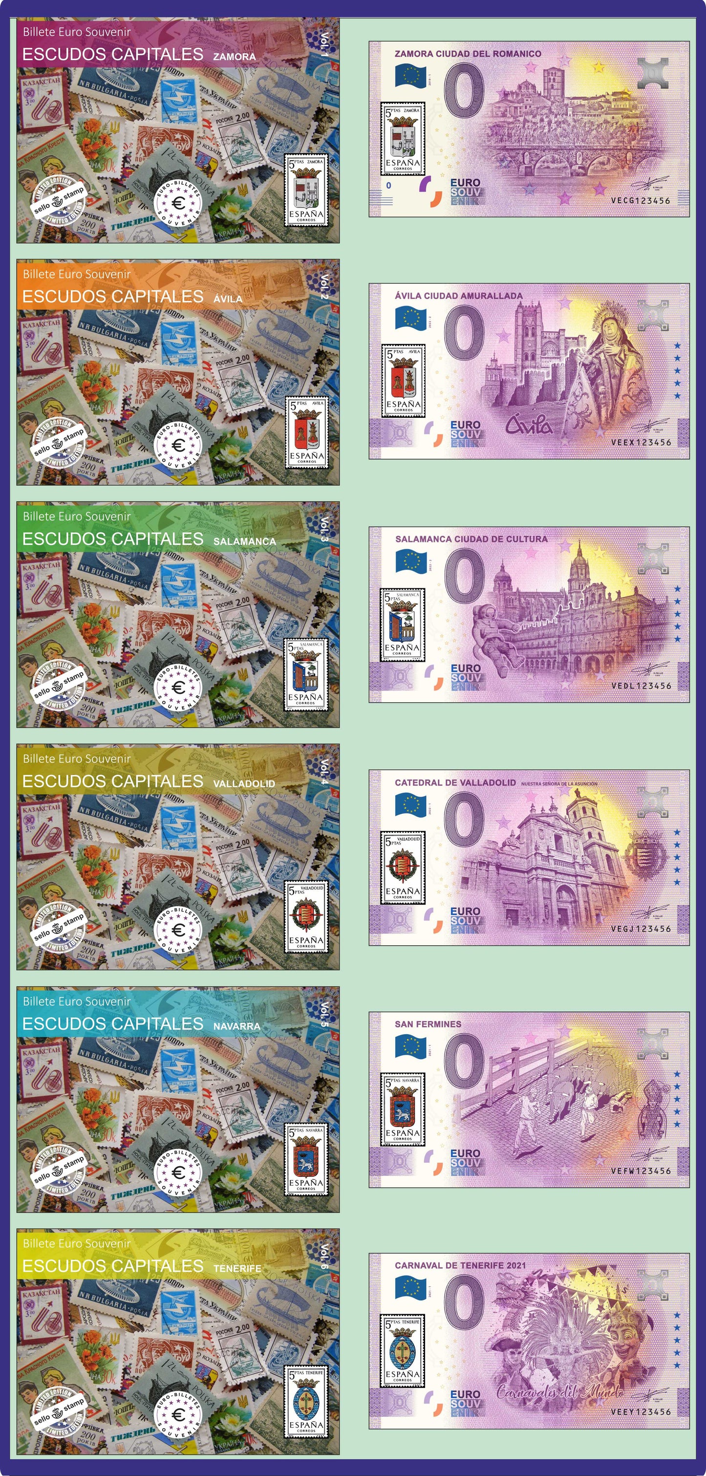 Collector's pack serie Escudos Capitales España, 6 billetes