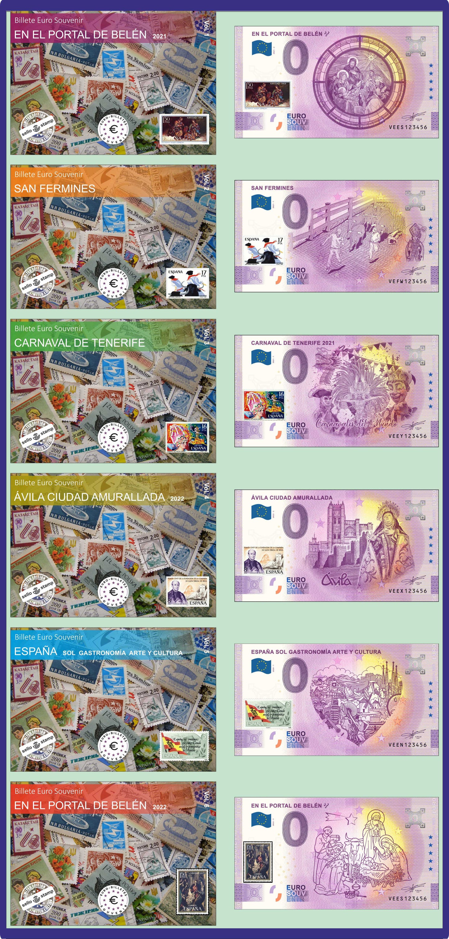 Collector's pack serie Sellos Momentos España, 6 billetes