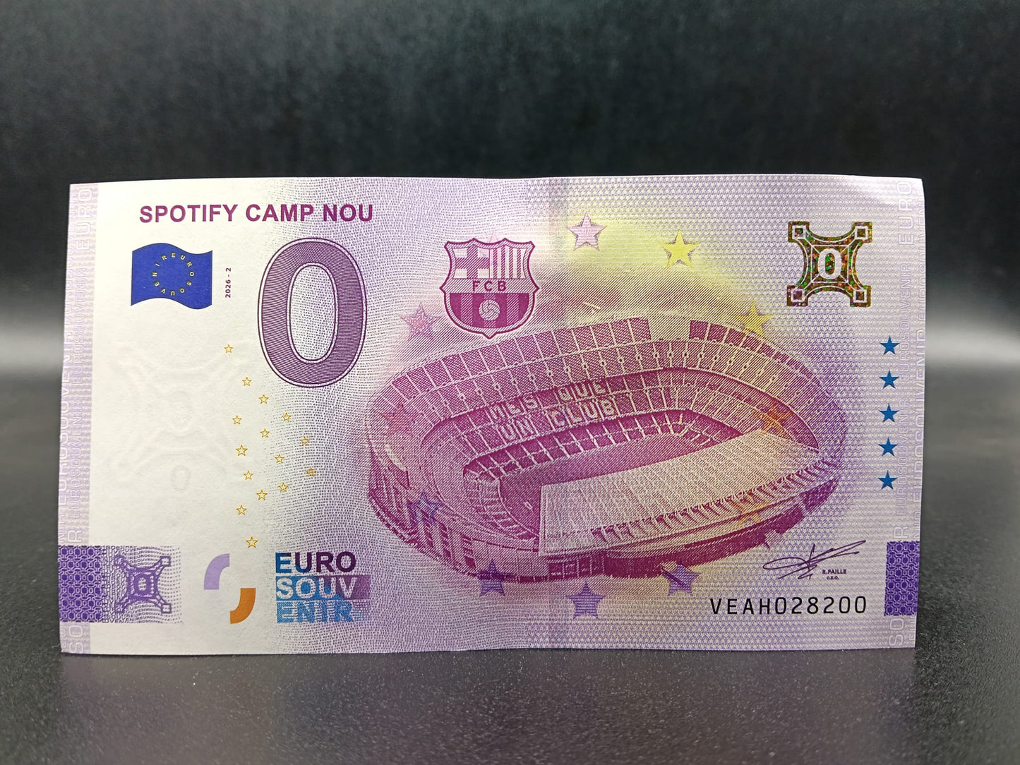 Edición 2026. Billete Euro Souvenir - SPOTIFY CAMP NOU 2026.2 oro