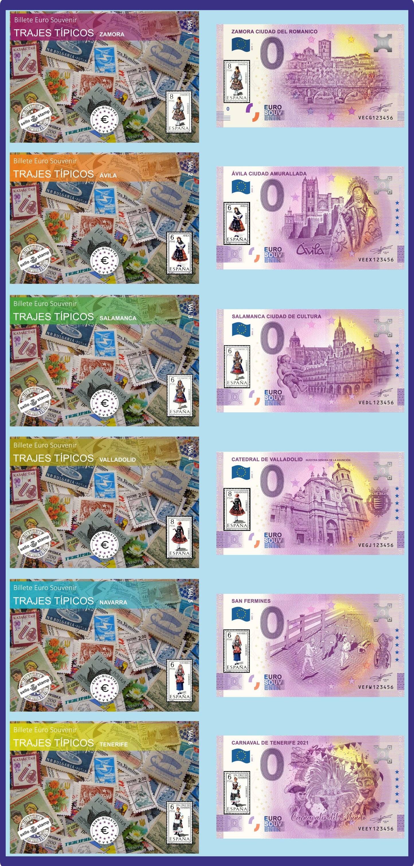 Collector's pack serie Trajes Regionales, 6 billetes misma terminación