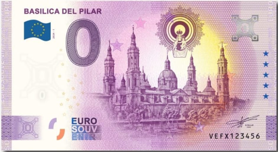 Billete Euro Souvenir BASILICA DEL PILAR 2024