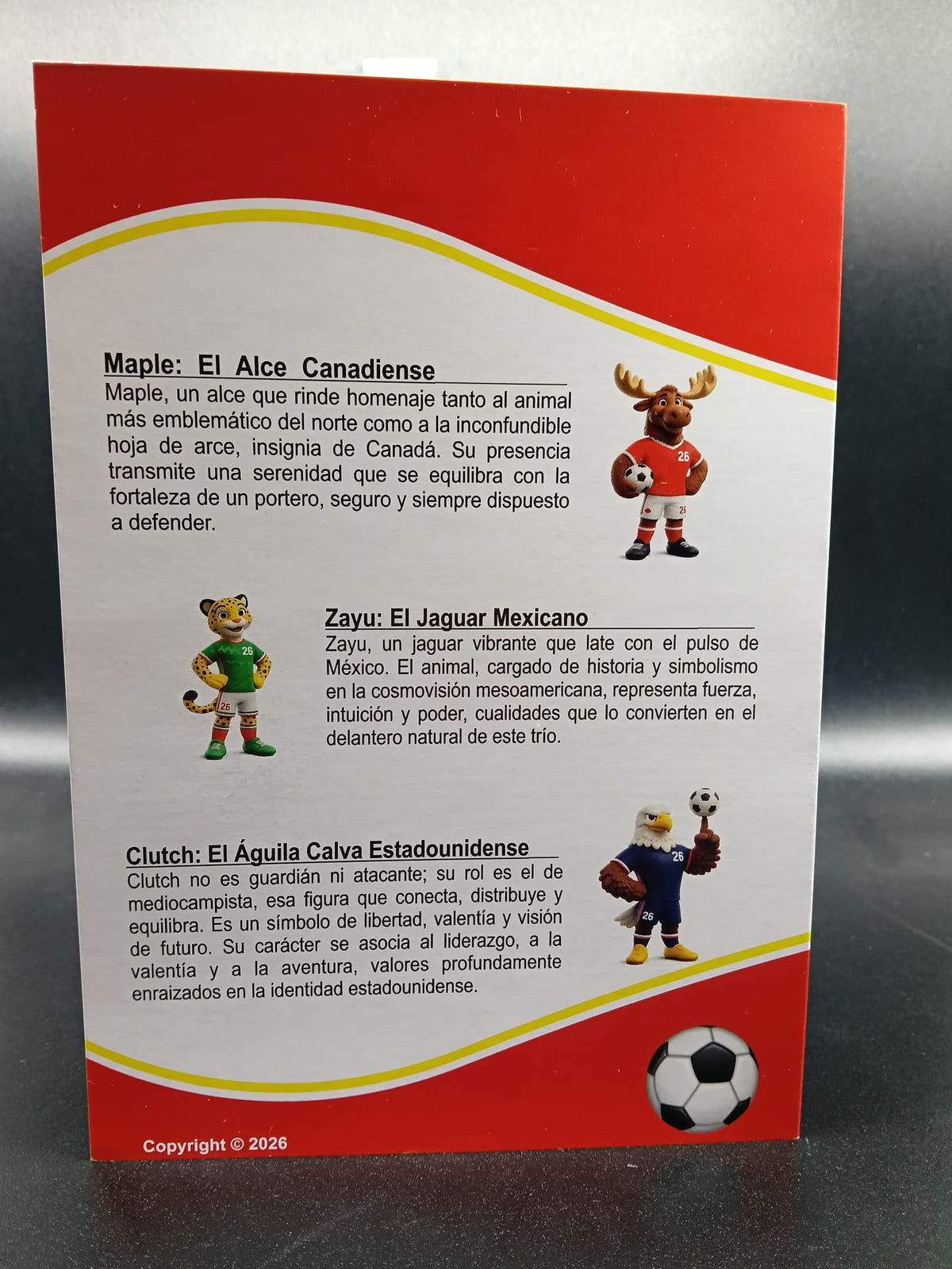 Díptico España Bicampeona del mundo 2026, 3 billetes sellado mascotas