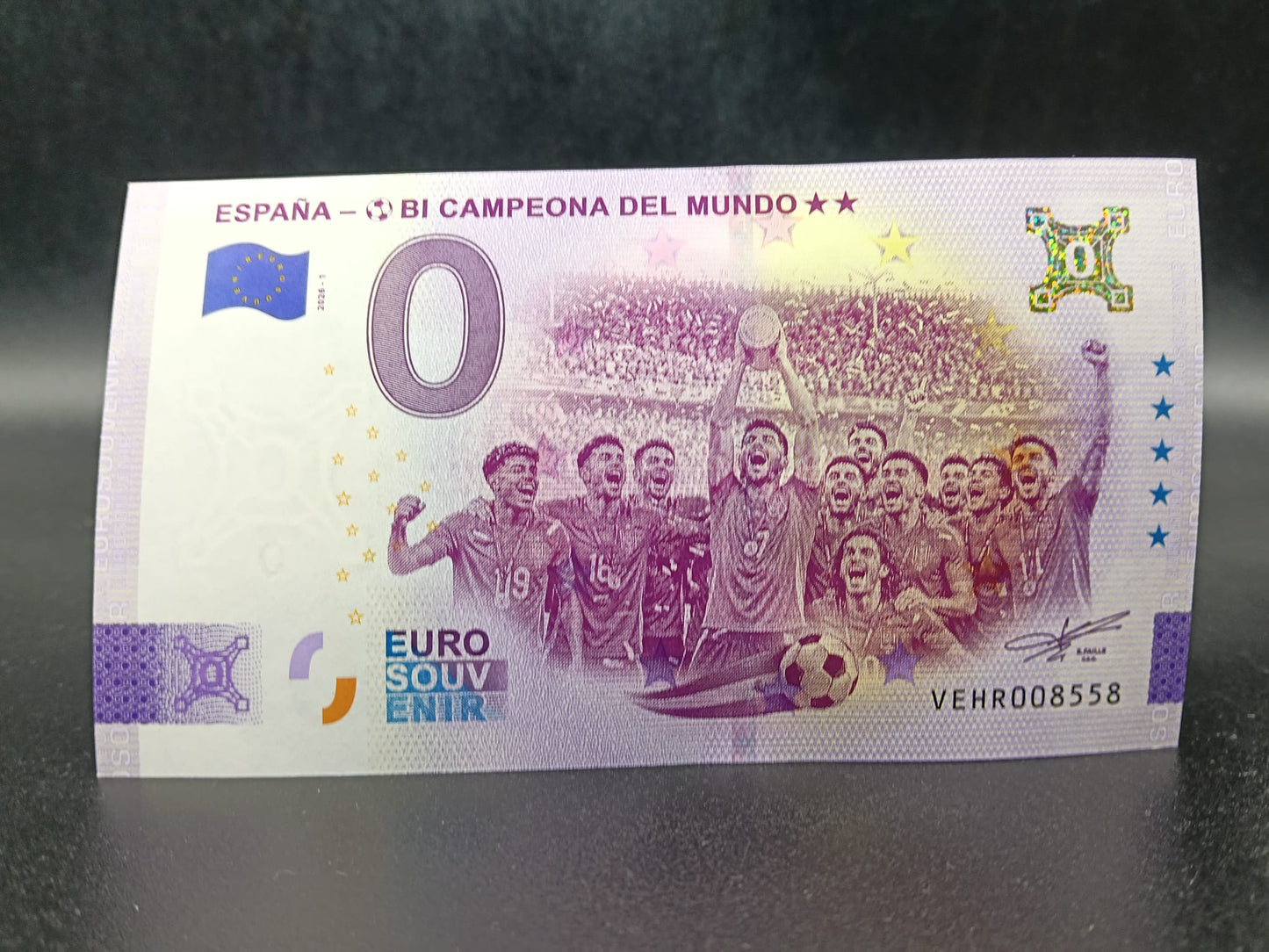 Edición 2026 Billete Euro Souvenir - BI CAMPEONA DEL MUNDO ** versión ORO