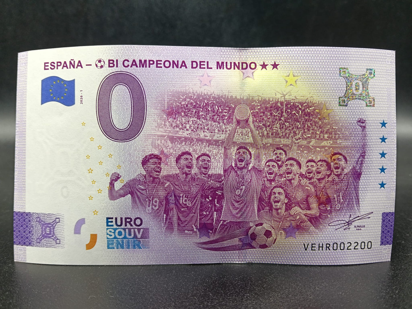 Edición 2026 Billete Euro Souvenir - BI CAMPEONA DEL MUNDO ** versión PLATA
