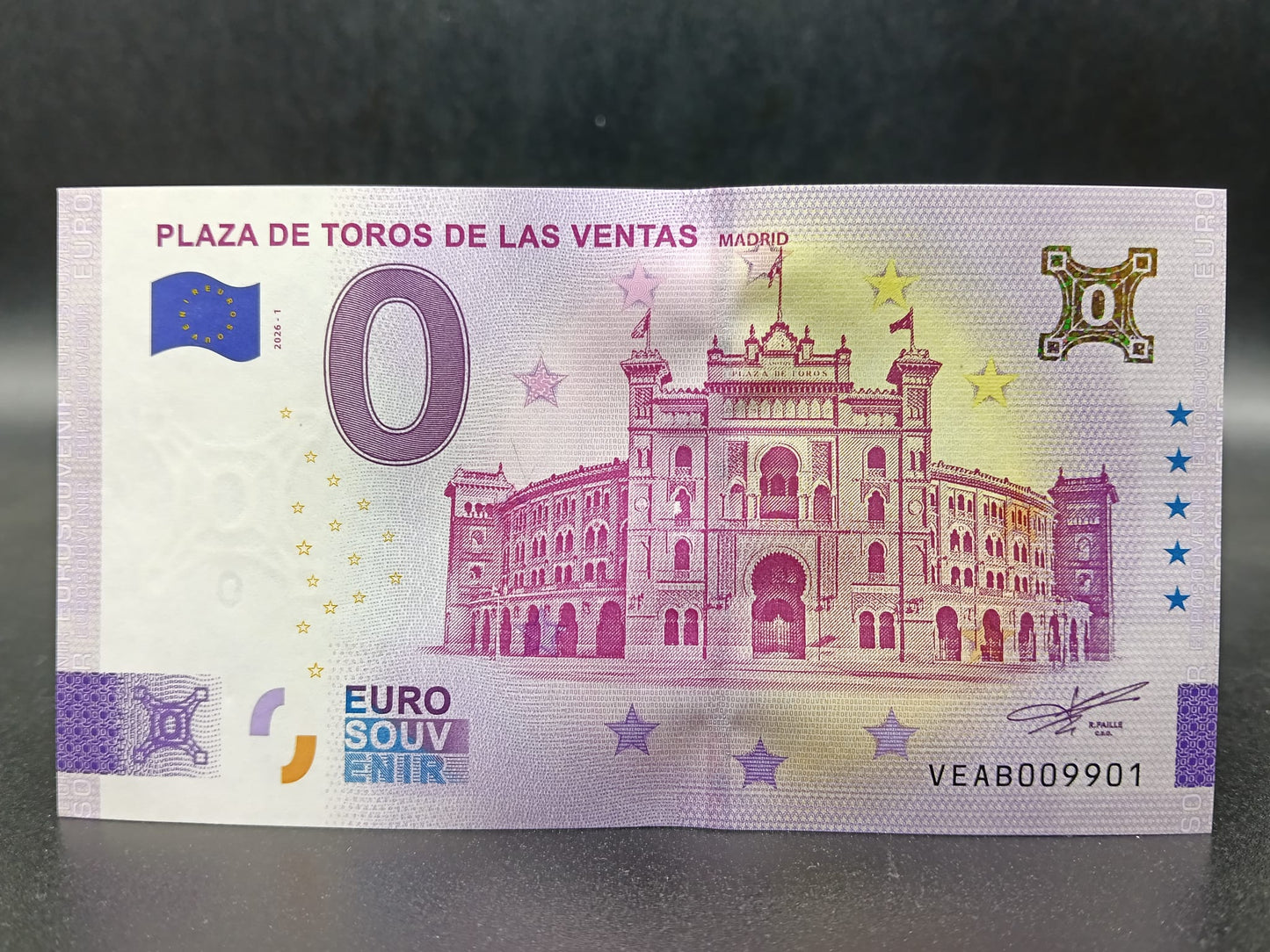 Edición 2026 Billete Euro Souvenir - PLAZA DE TOROS DE LAS VENTAS 2025 versión ORO