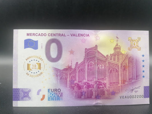 Edición 2025 Billete Euro Souvenir MERCADO CENTRAL-VALENCIA aniversary