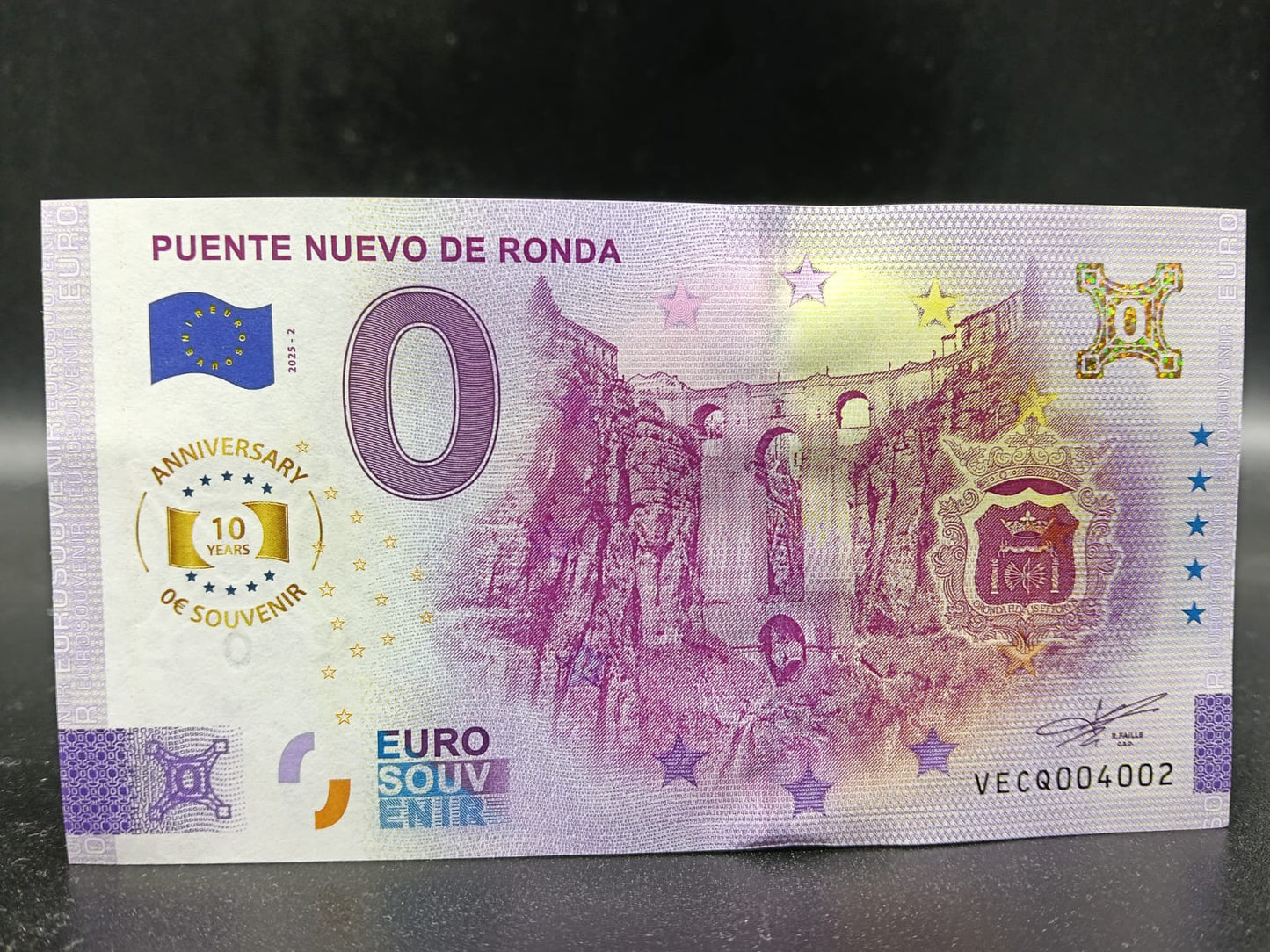 Billete Euro Souvenir  PUENTE NUEVO DE RONDA 2025 versión aniversary