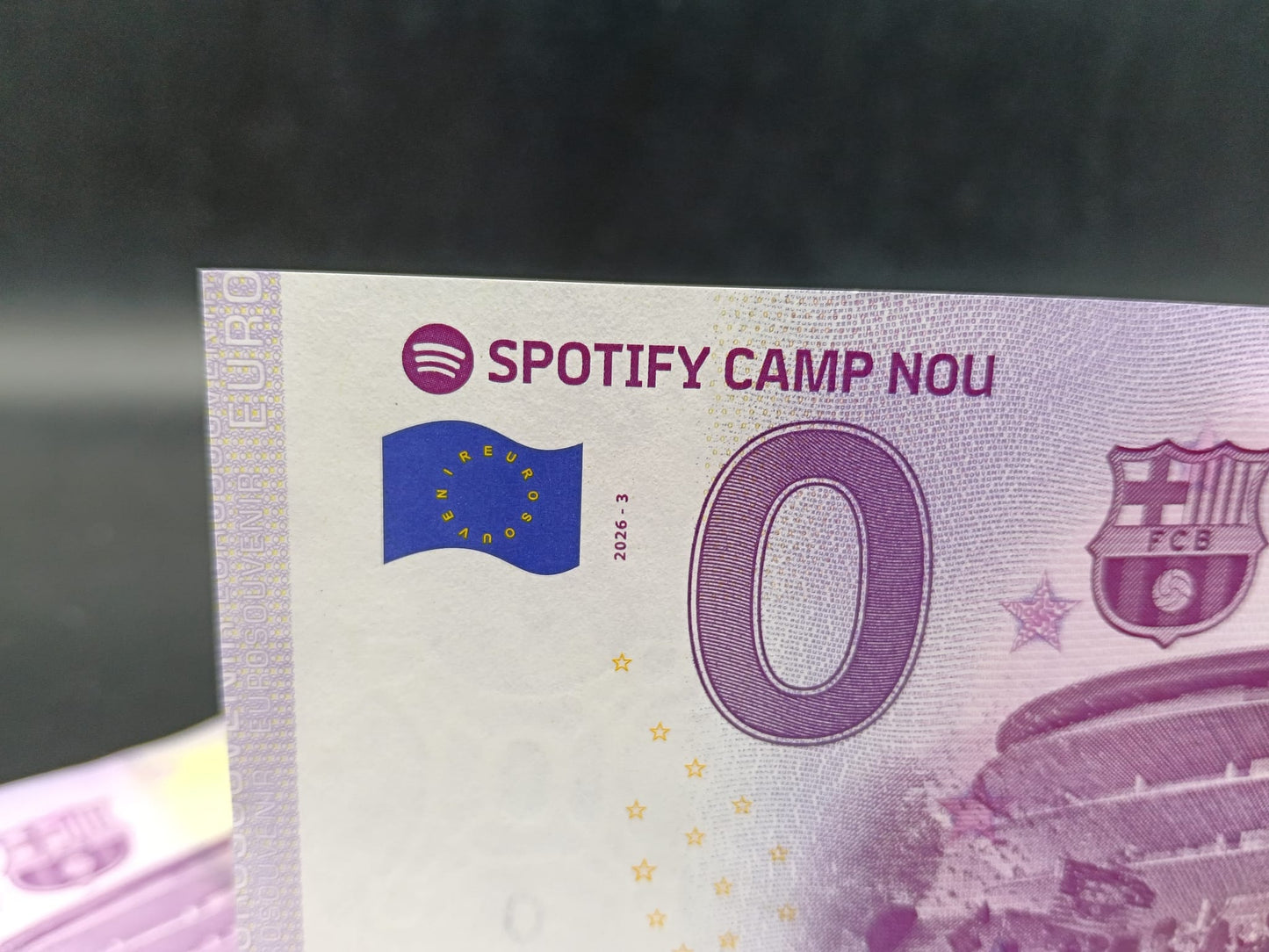 Edición 2026 Billete Euro Souvenir - SPOTIFY CAMP NOU 2026.3 versión ORO