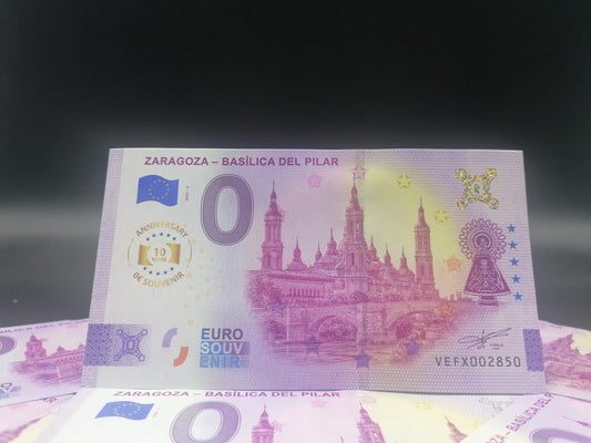 Billete Euro Souvenir ZARAGOZA-BASILICA DEL PILAR versión aniversary 2025