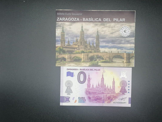Billete Euro Souvenir ZARAGOZA-BASILICA DEL PILAR SELLADO 2025