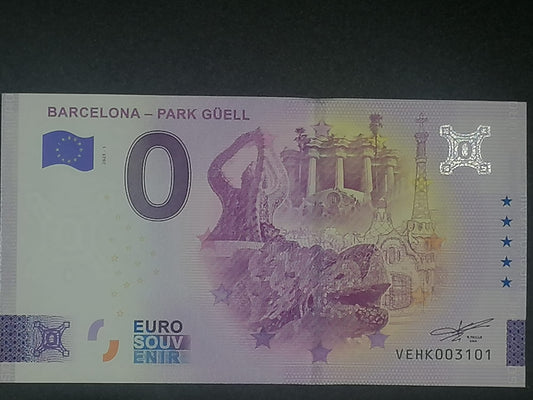 Billete Euro Souvenir BARCELONA-PARK GÜELL versión normal 2025