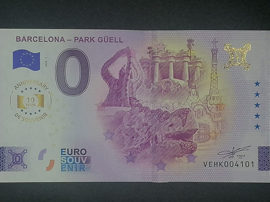Billete Euro Souvenir BARCELONA-PARK GÜELL versión aniversary 2025