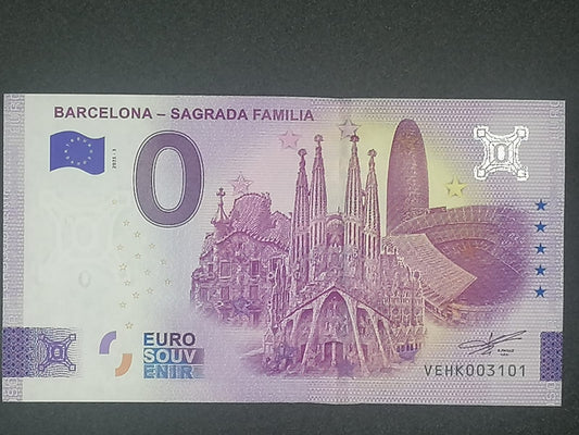 Billete Euro Souvenir BARCELONA-SAGRADA FAMILIA versión normal 2025