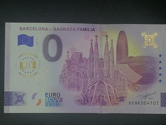 Billete Euro Souvenir BARCELONA-SAGRADA FAMILIA versión aniversary 2025