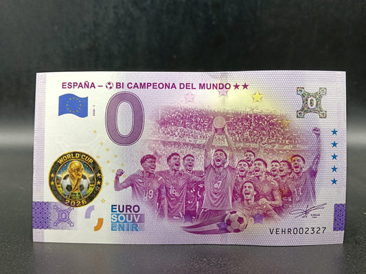 Edición 2026- Billete Euro Souvenir España Bicampeona. Sello campeón 2026