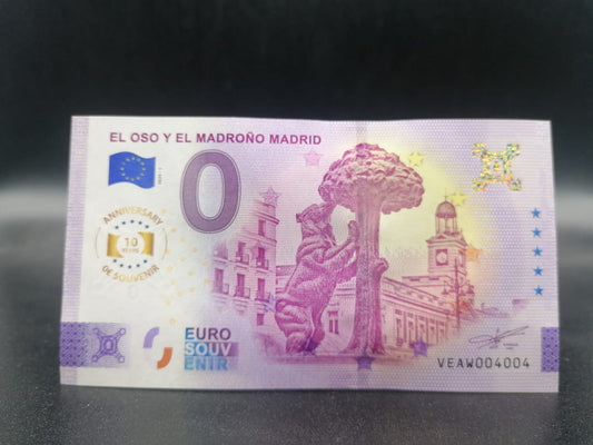 Edición 2025 Billete Euro Souvenir EL OSO Y EL MADROÑO MADRID aniversario