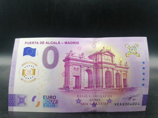 Edición 2025 Billete Euro Souvenir PUERTA DE ALCALÁ MADRID aniversario