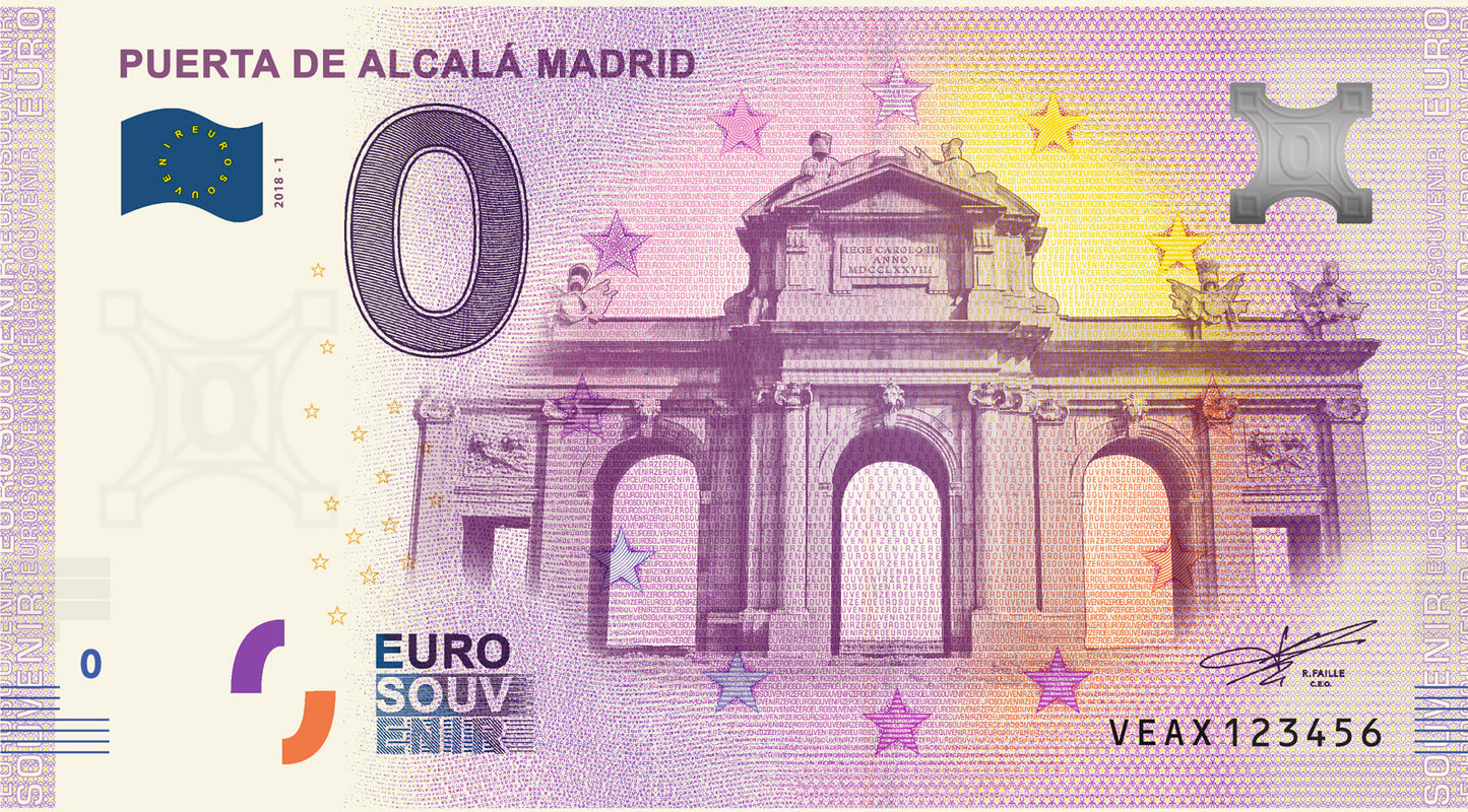 Nota de banco Eurosouvenir Puerta de Alcala Madrid 2019
